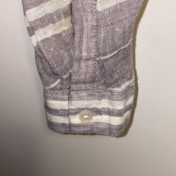 Lucky Brands XS Gray White Stripe Split Hem Button Up Shirt - Picture 11 of 14